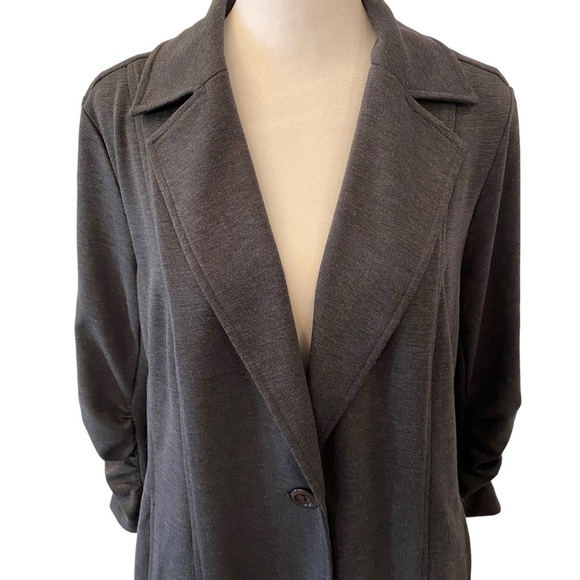 Susan Graver women Small Neutral Charcoal Gray 1 Button Blazer ruched sleeves - Picture 5 of 8